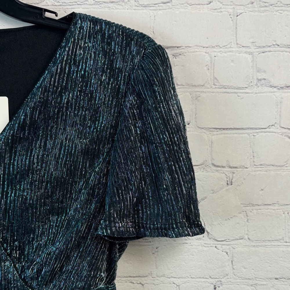 BloomChic Shimmering Teal and Black Midi Dress Size Medium 10 - Picture 3 of 7